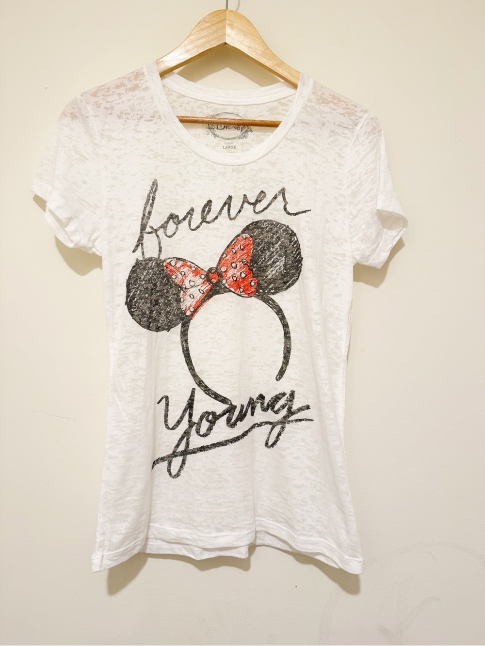 Disney White Short Sleeve Tee with Minnie Ear Graphic and Red Bow
